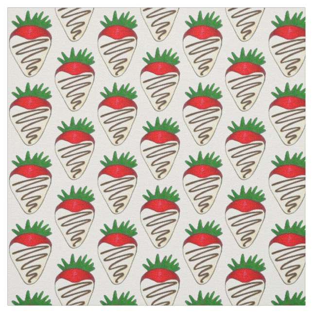 White Chocolate Dipped Strawberry Valentine's Day Fabric (Swatch)