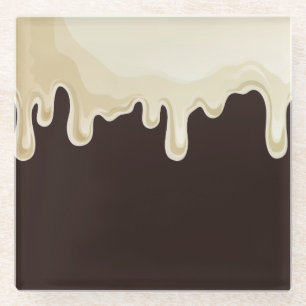 White Chocolate on Dark Chocolate Brown Glass Coaster