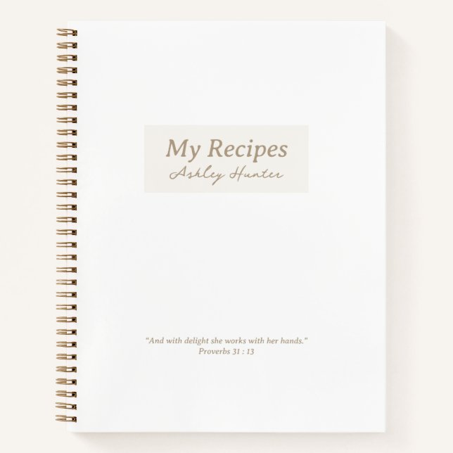 White Christian Proverbs 31:3 Verse Recipe Book (Front)