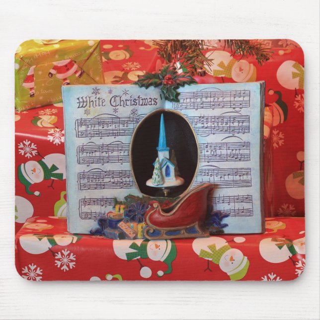 White Christmas and Santa Sleigh Mouse Pad (Front)