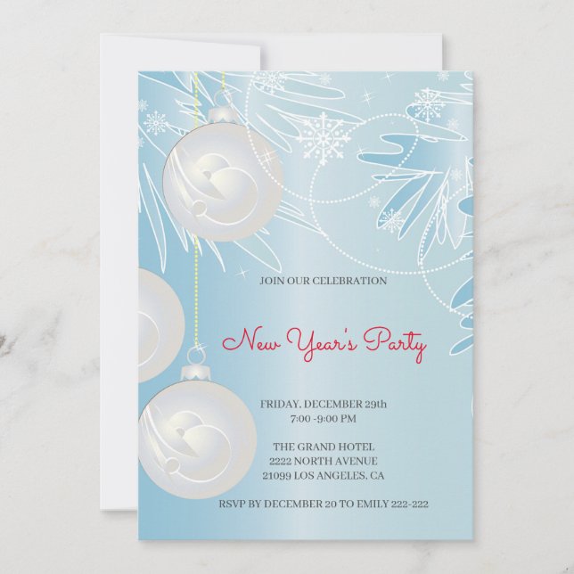 White Christmas Balls Invitation (Front)