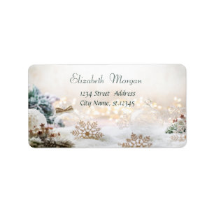 White Christmas Balls, Snowflakes Label