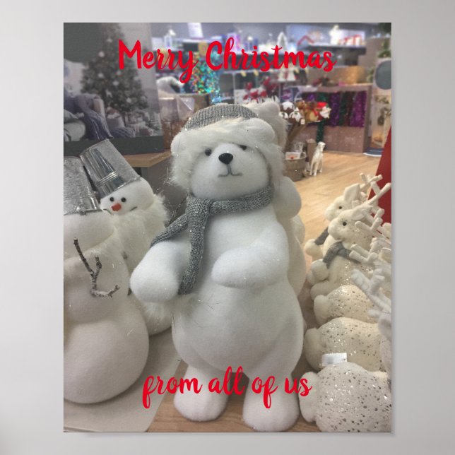 White Christmas Bear Custom Greeting Poster (Front)
