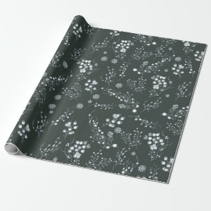 White Christmas berries pattern on velvet green Wrapping Paper