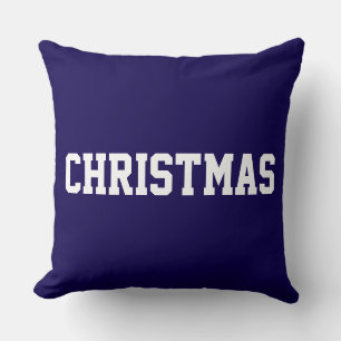 White CHRISTMAS Bold Text On Deep Navy Blue Cushion