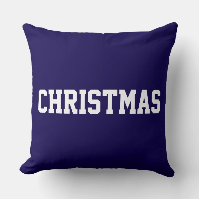 White CHRISTMAS Bold Text On Deep Navy Blue Cushion (Front)