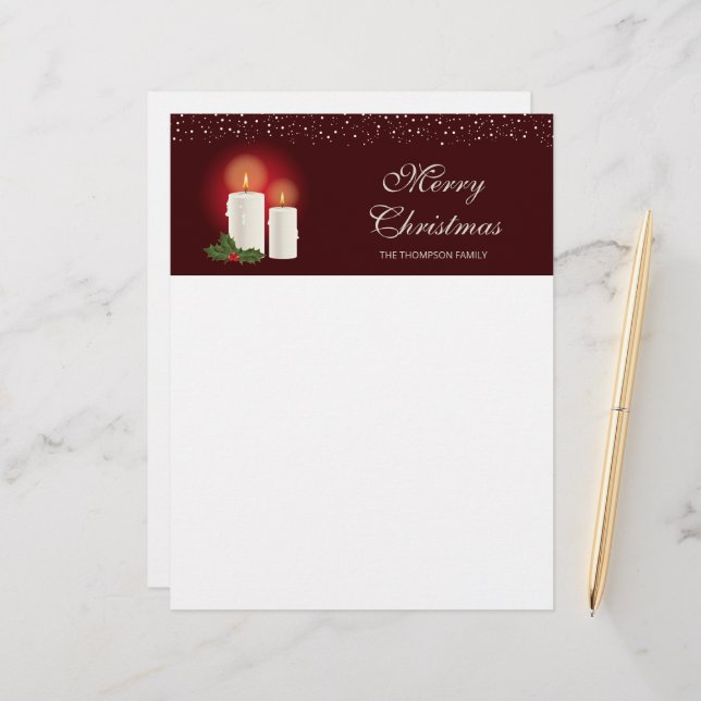White Christmas Candles On Red With Custom Text Custom Letterhead (Front/Back In Situ)