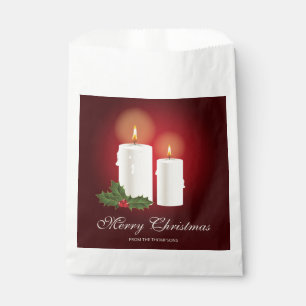 White Christmas Candles On Red With Custom Text Favour Bags