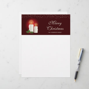 White Christmas Candles On Red With Custom Text Letterhead