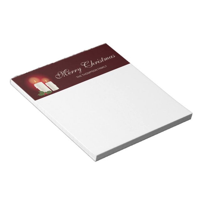White Christmas Candles On Red With Custom Text Notepad (Angled)