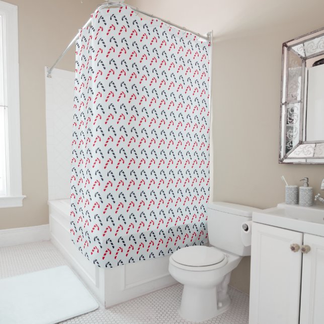 White Christmas Candy Cane Seamless Pattern Shower Curtain (In Situ)