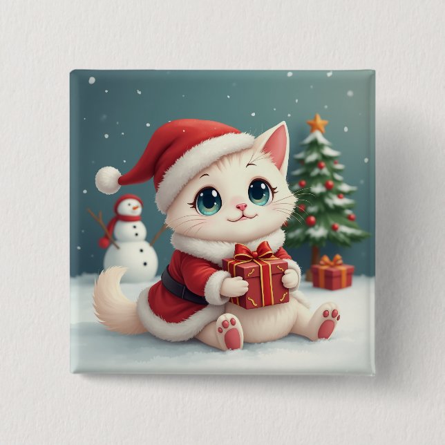 White Christmas Cat Buttons (Front)
