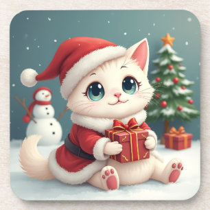 White Christmas Cat Coaster