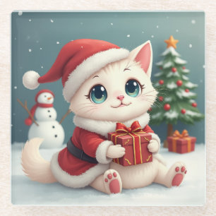 White Christmas Cat Coaster