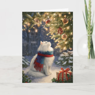 White Christmas Cat Holiday Card