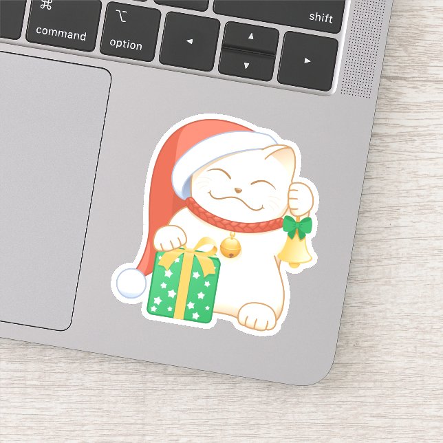 White Christmas Cat in a Red Hat (Detail)