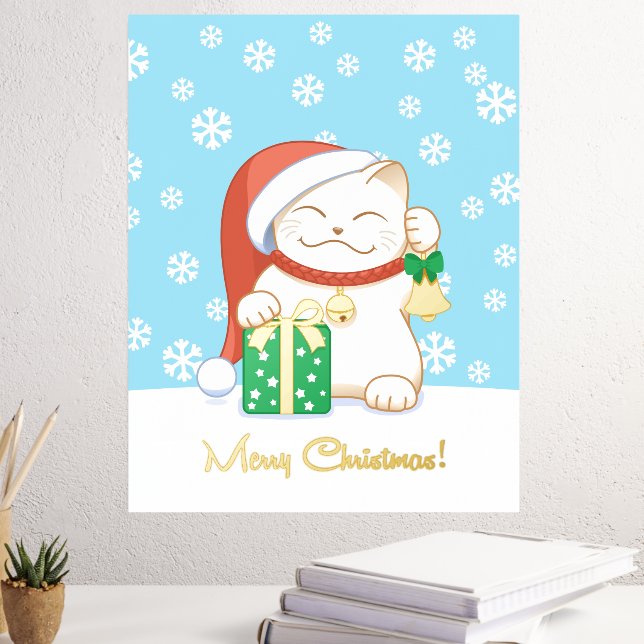 White Christmas Cat in a Red Hat Foil Prints (In Situ (Desk 3))