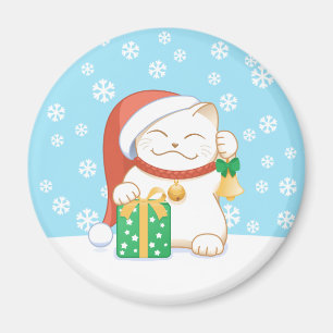 White Christmas Cat in a Red Hat Magnet