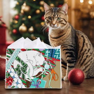 White Christmas Cat Large Gift Bag