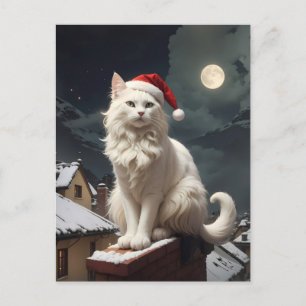white christmas cat postcard