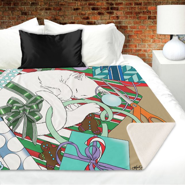 White Christmas Cat Sherpa Blanket (Creator Uploaded)