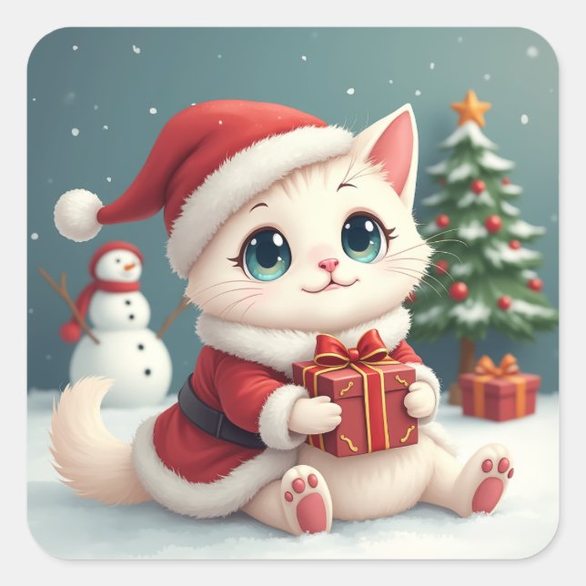 White Christmas Cat Stickers (Front)