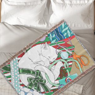 White Christmas Cat Throw Blanket
