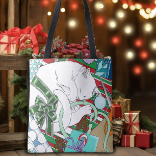 White Christmas Cat Tote Bag