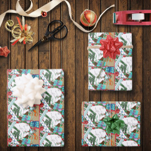 White Christmas Cat Wrapping Paper Sheet