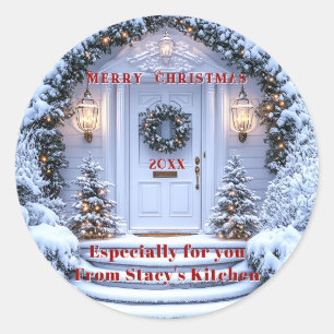 White Christmas Door Wreath Christmas Trees Lights Classic Round Sticker