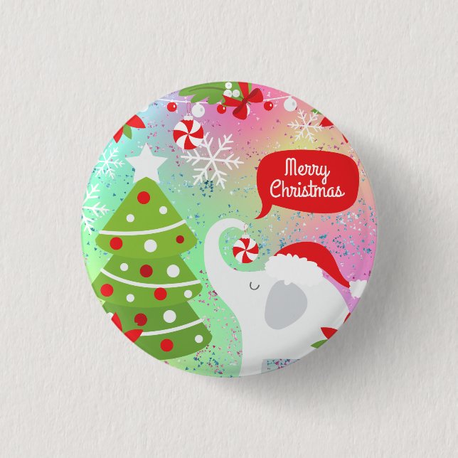 White Christmas Elephant  3 Cm Round Badge (Front)