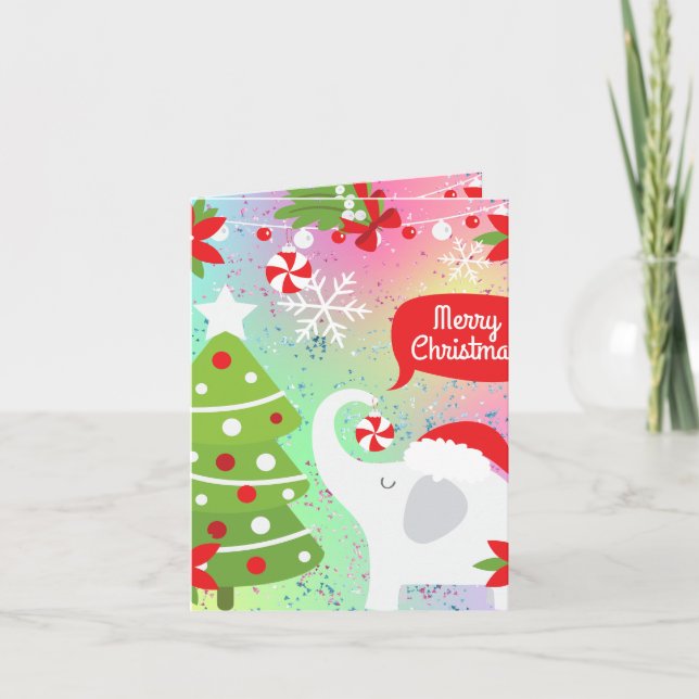 White Christmas Elephant         Note Card (Front)