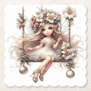 White Christmas Fairy Paper Coaster