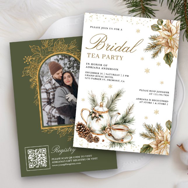 White Christmas Floral Tea Party Bridal Shower Invitation (Creator Uploaded)