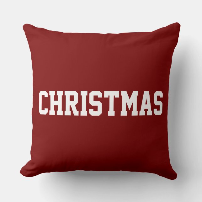 White CHRISTMAS Fun Text On Festive Vintage Red Cushion (Front)