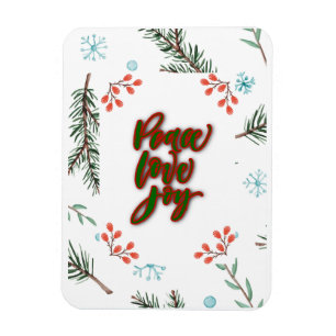 White Christmas Greeting with Holly & Snow Magnet