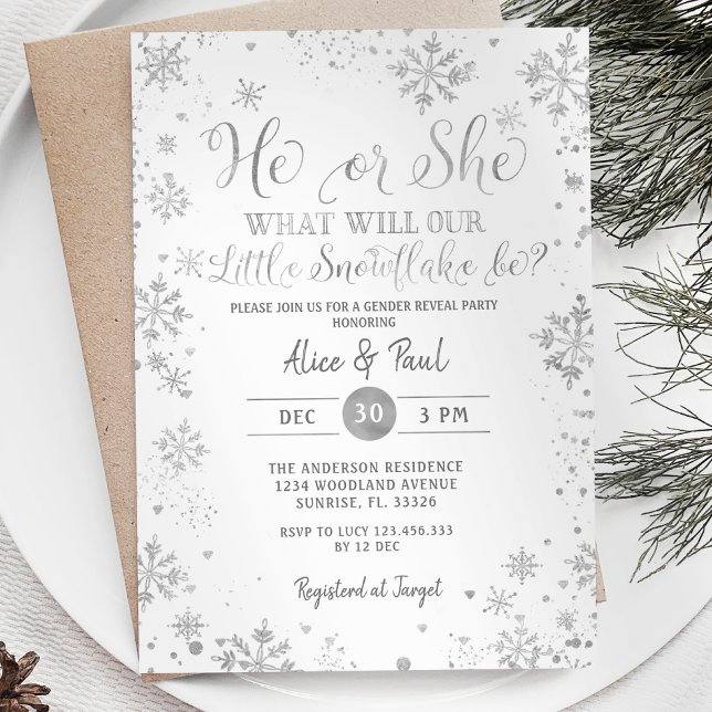 White Christmas He or She Gender Reveal Party  Invitation (Creator Uploaded)