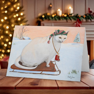 White Christmas Holiday Cat in Snow Card
