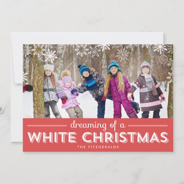 White Christmas Holiday Photo Card - Red (Front)
