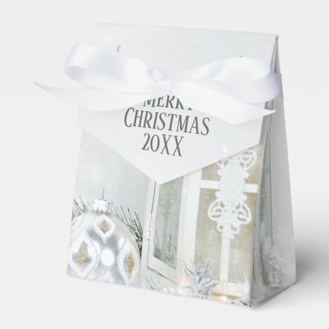 White Christmas Lantern In Snow Favour Box (Front Side)