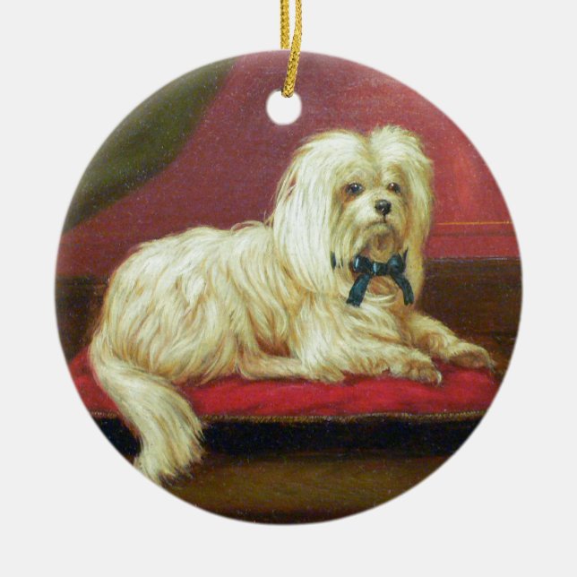 White Christmas Maltese Antique Painting Ceramic Tree Decoration (Front)