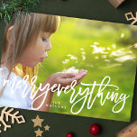 White Christmas Merry Everything Photo Holiday Card<br><div class="desc">White Merry Everything Christmas Holiday Photo Card. Funky script lettering with a soft floral backer. A holiday card with a general message to suit every customer!</div>