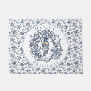 White Christmas Nutcracker Wreath Doormat