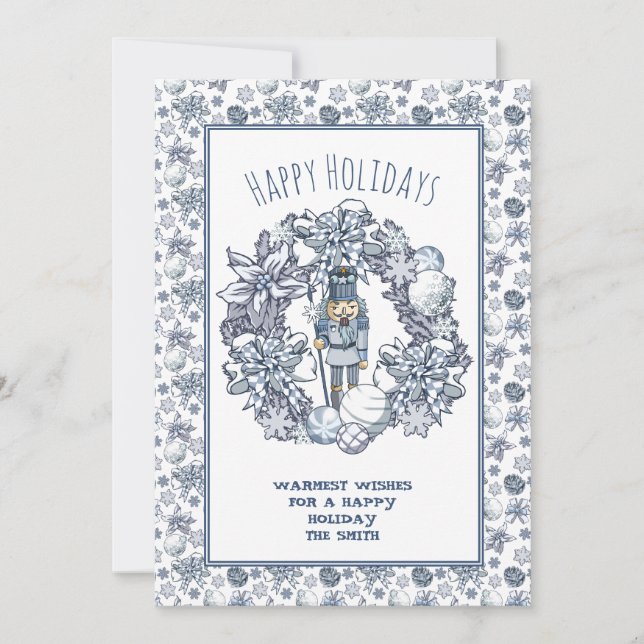 White Christmas Nutcracker Wreath Holiday Card (Front)