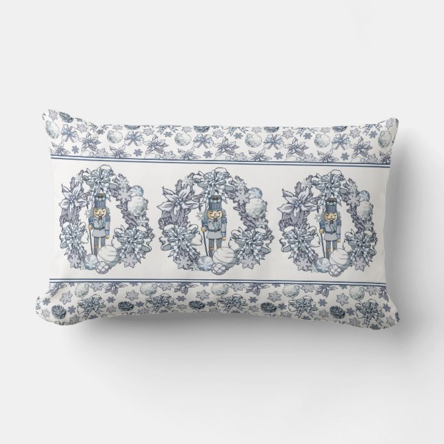 White Christmas Nutcracker Wreath Lumbar Cushion (Front)