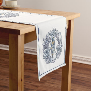 White Christmas Nutcracker Wreath Medium Table Runner