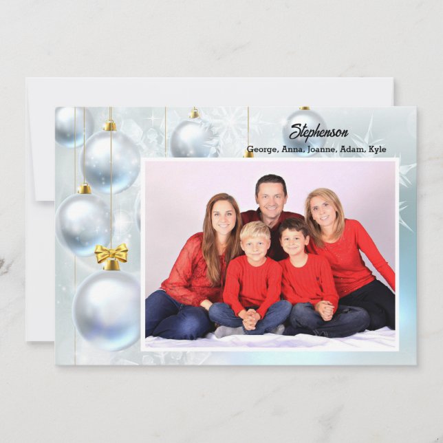 White Christmas Ornaments personalize with Photo Holiday Card (Front)