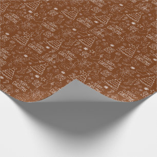 White Christmas Outlines on Dark Brown Wrapping Paper