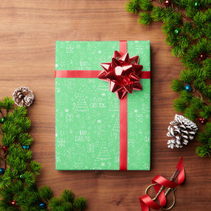 White Christmas Outlines on Green Wrapping Paper