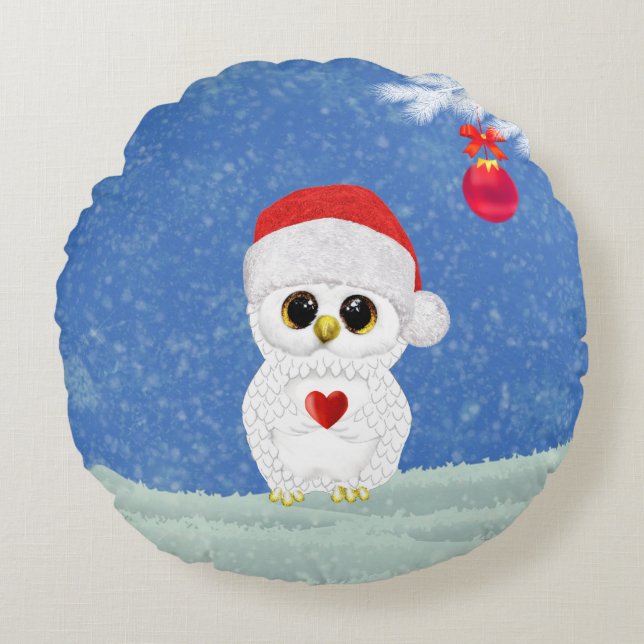 White Christmas Owl  Throw Pillow (Front)